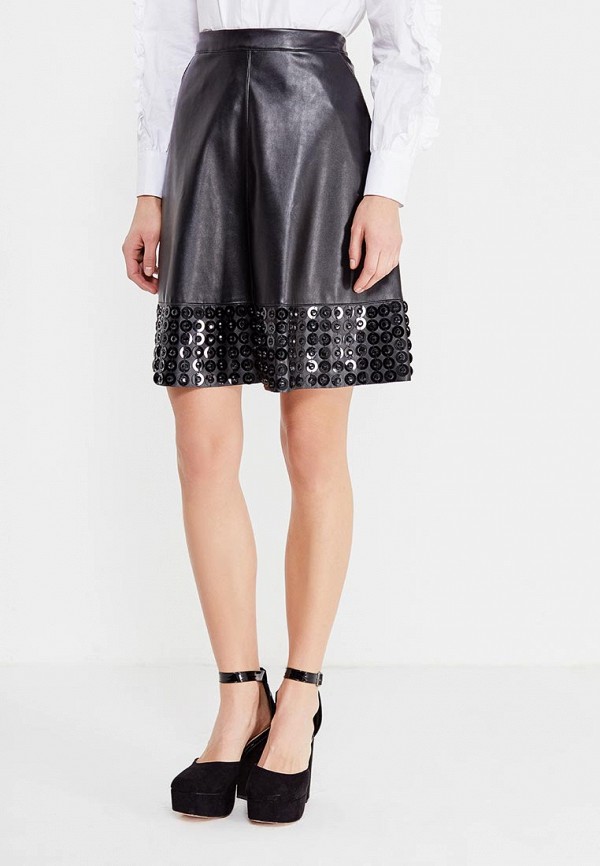 

Юбка LOST INK, EMBELLISHED HEM PU FLARE SKIRT, Черный