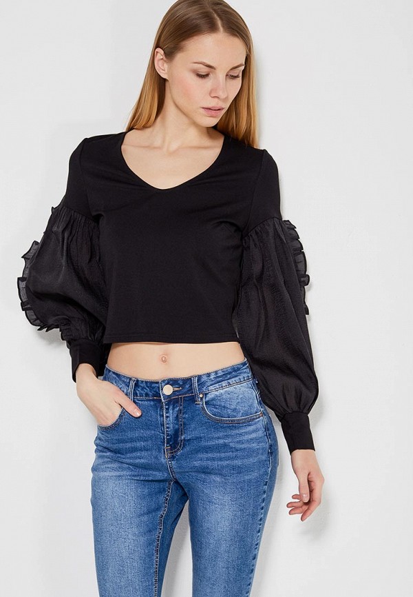 

Лонгслив LOST INK, Черный, ORGANZA DROPPED BLOUSEN SLEEVE TOP