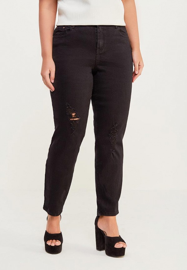 

Джинсы Lost Ink Plus, Черный, STRAIGHT LEG IN BLACK WITH RIPS