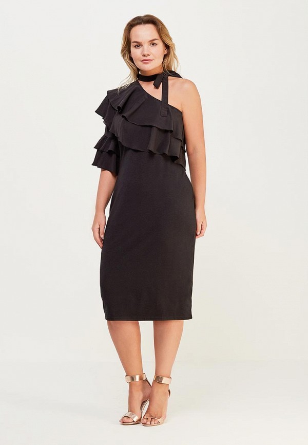 

Платье Lost Ink Plus, Черный, BODYCON DRESS WITH RUFFLE ONE SHOULDER