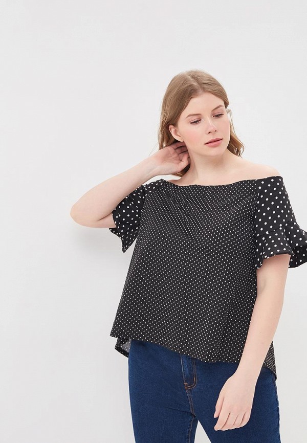 

Блуза LOST INK PLUS, BARDOT TOP IN MIXED SPOT, Черный