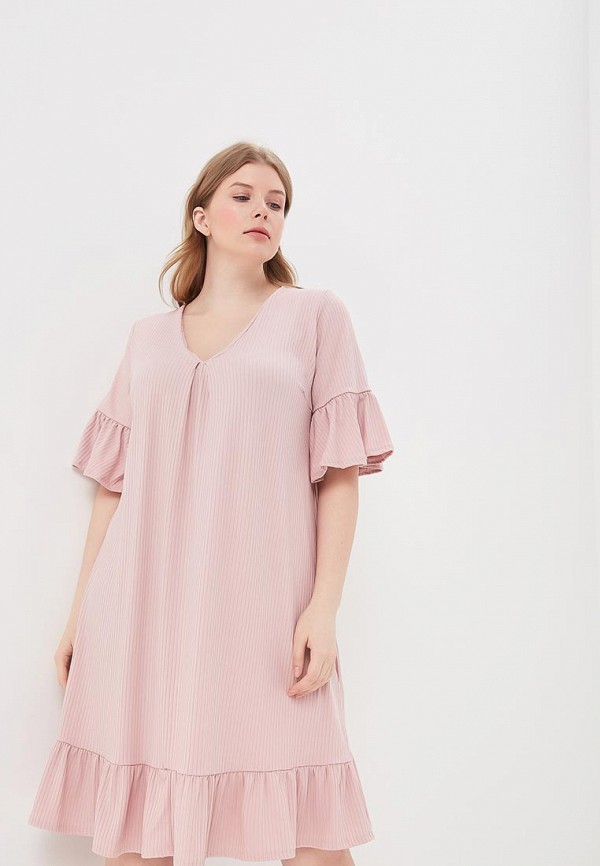 

Платье LOST INK PLUS, SWING DRESS IN RIB WITH FRILL HEM, Розовый