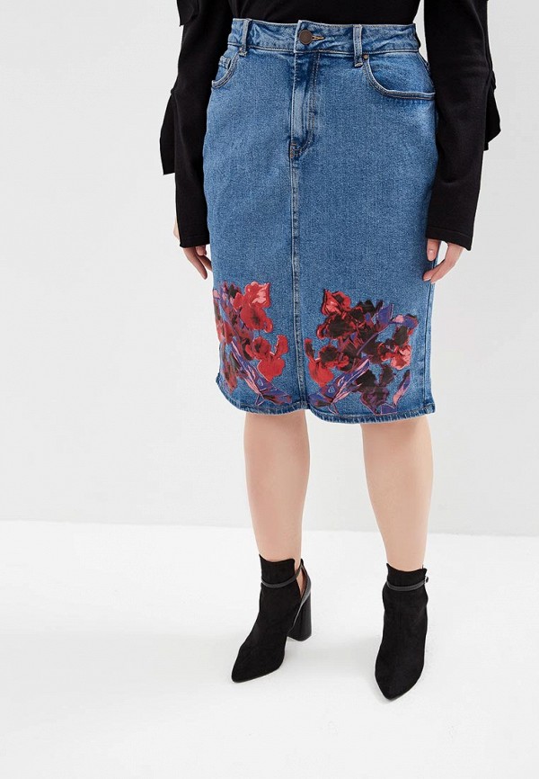 

Юбка LOST INK PLUS, DENIM MINI SKIRT WITH FLORAL PRINT, Синий