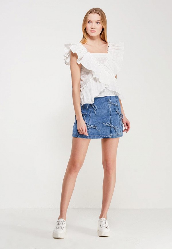 

Топ Lost Ink Petite, Белый, P ASYM FRILL BRODERIE BLOUSE