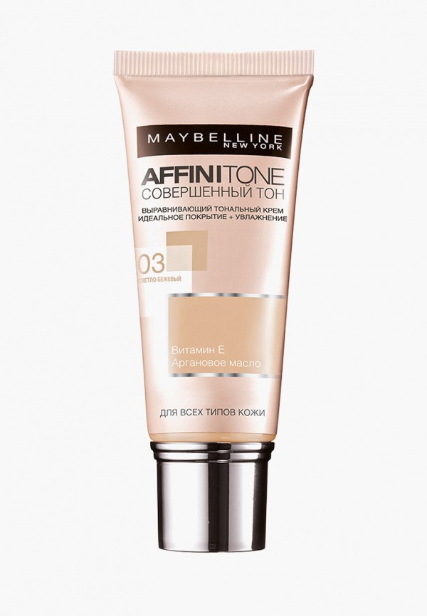 

Тональный крем Maybelline New York, Бежевый, Affinitone, выравнивающий и увлажняющий, с аргановым маслом, оттенок 03, Светло-бежевый, 30 мл