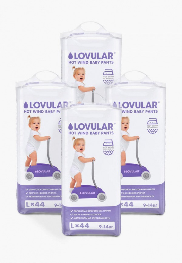 

Подгузники-трусики Lovular, Белый, HOT WIND, L, 9-14 кг. 176шт/уп (4*44 шт/уп)