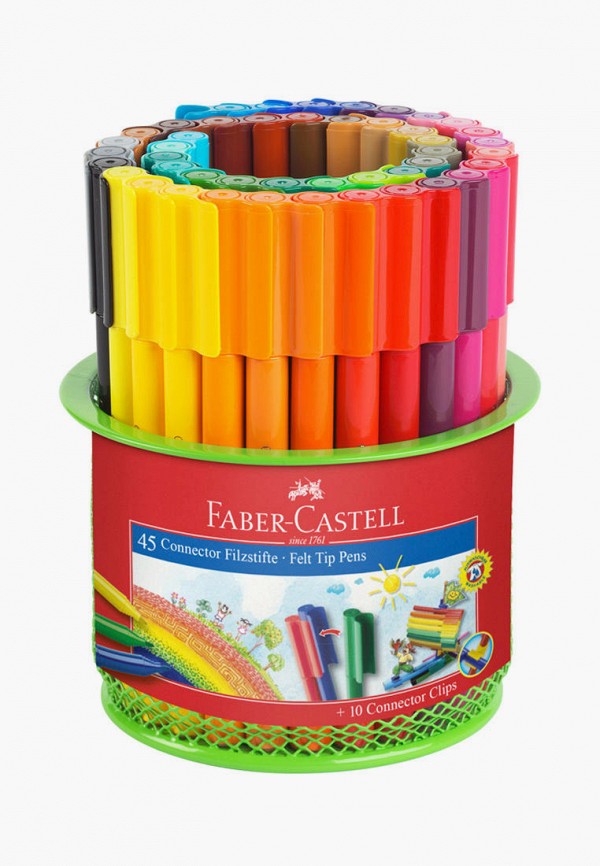 Набор фломастеров Faber-Castell, Разноцветный, "Connector" 45 фломастеров + 10 клипс