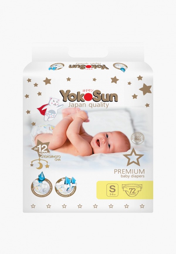 

Подгузники Yokosun, Белый, Premium S (3-6 кг), 72 шт.