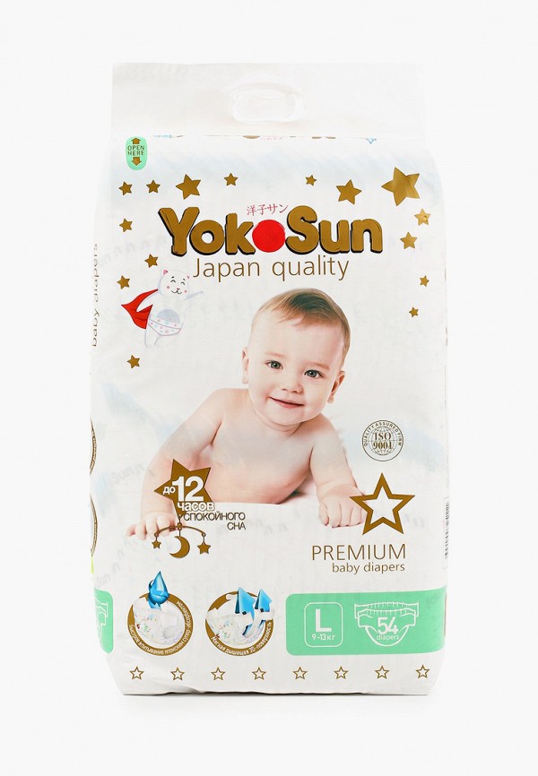 

Подгузники Yokosun, Белый, Premium, L (9-13 кг), 54 шт