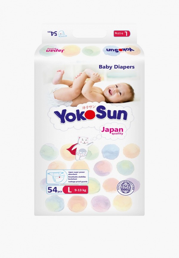 

Подгузники Yokosun, Белый, Comfort на липучках L (9-13 кг), 54 шт