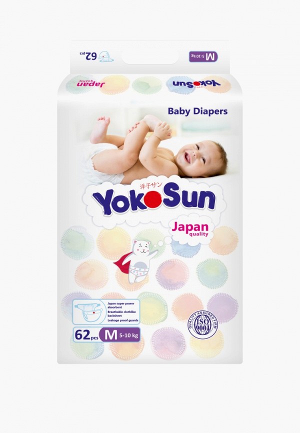 

Подгузники Yokosun, Белый, Comfort на липучках М (5-10 кг), 62 шт.