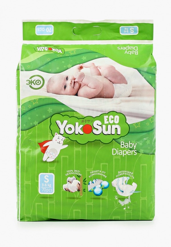

Подгузники Yokosun, Белый, Eco, размер S (3-6 кг), 70 шт.