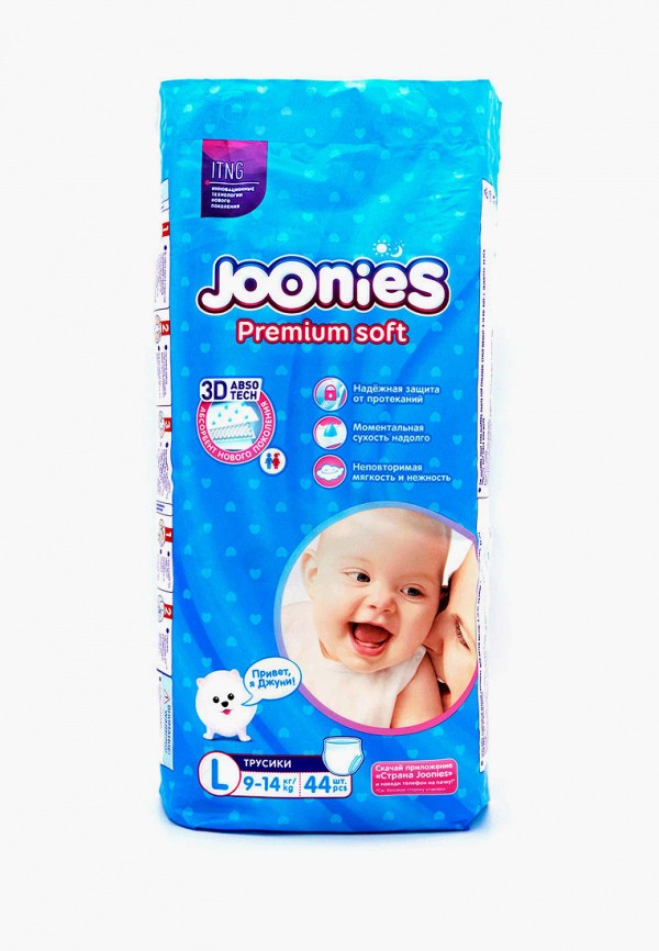 

Подгузники-трусики Joonies, Белый, Premium Soft L, 9-14 кг, 44 шт