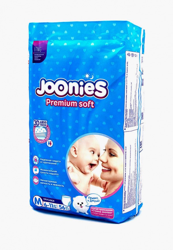 

Подгузники-трусики Joonies, Белый, Premium Soft, M, 6-11 кг, 56 шт