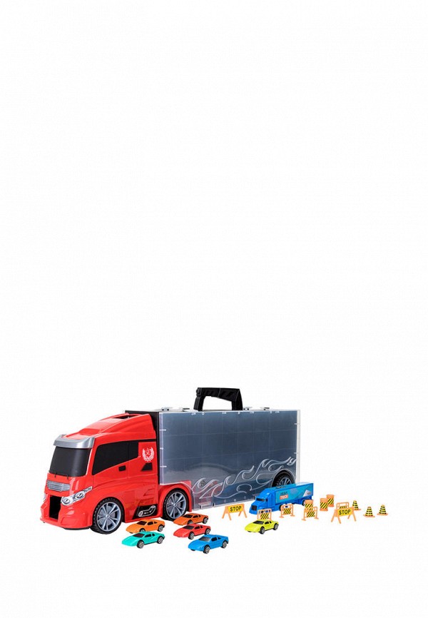 Набор игровой Givito Детская машинка серии Мой город (Автовоз - кейс 59 см, красный, с тоннелем. Набор из 6 машинок, 1 фуры и 12 дорожных знаков)