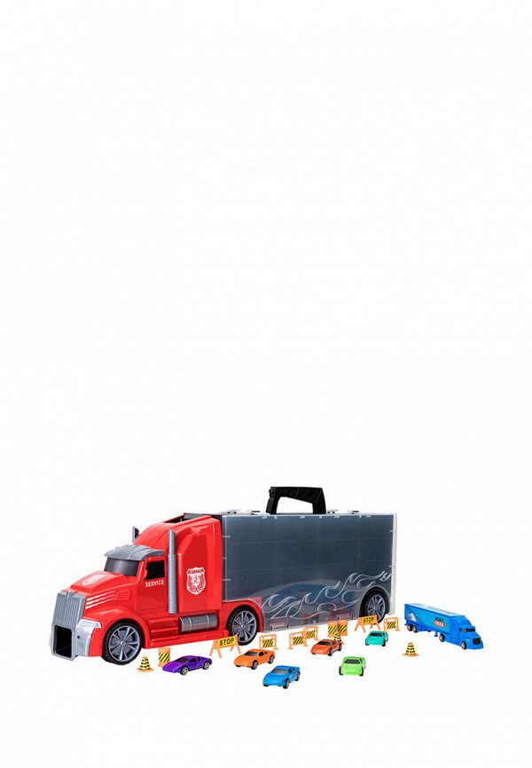 Набор игровой Givito Детская машинка серии Мой город (Автовоз - кейс 64 см, красный, с тоннелем. Набор из 6 машинок, 1 фуры и 12 дорожных знаков)