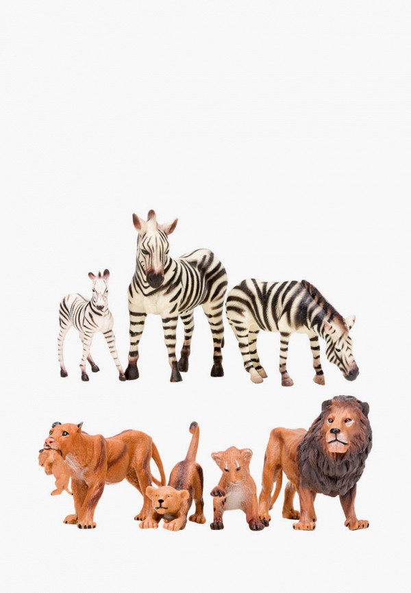 Набор игровой Masai Mara Мир диких животных: Семьи львов и семья зебр, 7 предметов