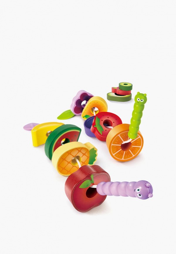 Игрушка Hape шнуровка для детей Веселые гусеницы (14 предметов - шнурки и фрукты)