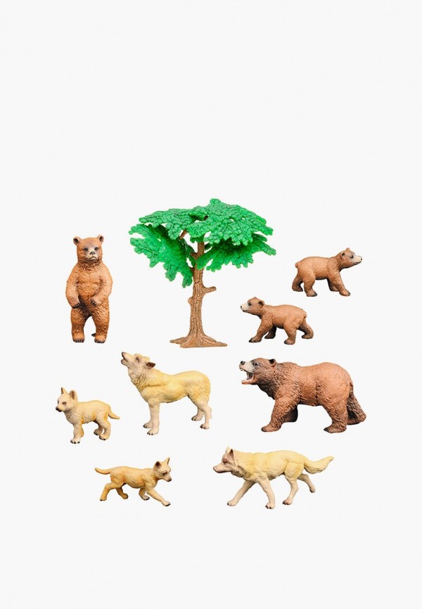 Набор фигурок Masai Mara Мир диких животных: Семья бурых медведей и семья полярных волков (набор из 9 предметов)