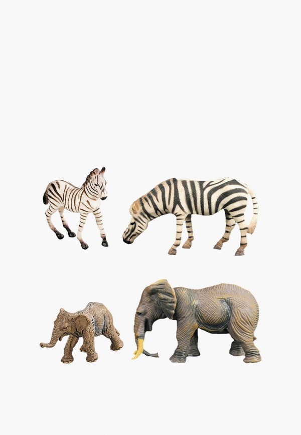 Набор фигурок Masai Mara Семья зебр и семья слонов, 4 предмета