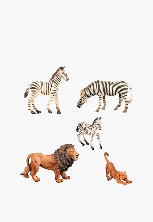 Набор фигурок Masai Mara Мир диких животных: Семья львов и семья зебр (набор из 5 предметов)