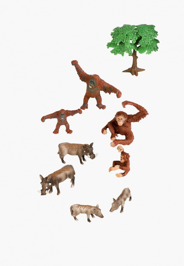 Набор фигурок Masai Mara Мир диких животных: Семья орангутанов и семья бородавочников (набор из 9 предметов)