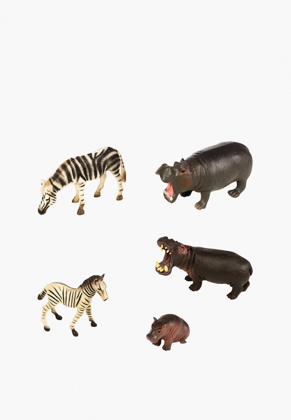 Набор фигурок Masai Mara Мир диких животных: Семья бегемотов и семья зебр (набор из 5 предметов)