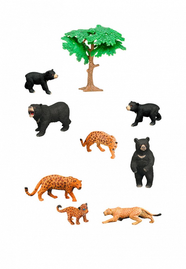 Набор фигурок Masai Mara Мир диких животных: семья гималайских медведей и семья ягуаров (набор из 9 предметов)