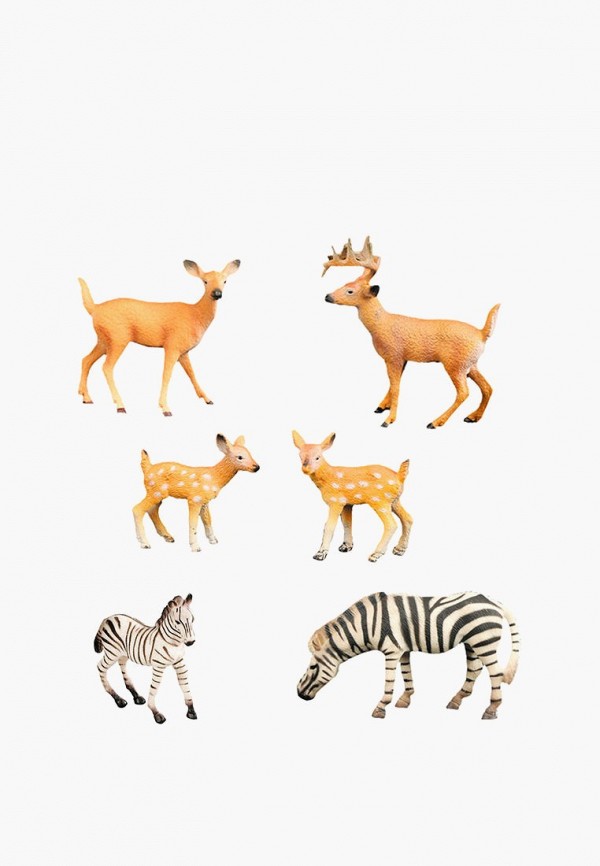 Набор фигурок Masai Mara Мир диких животных: Семья зебр и семья оленей (набор из 6 предметов)