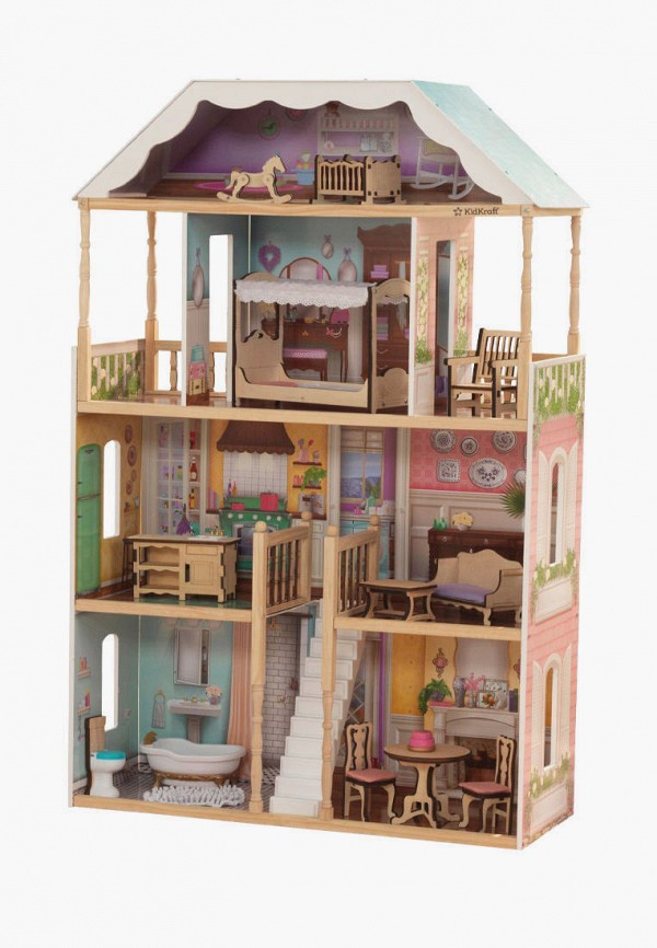 

Дом для куклы KidKraft, Разноцветный, Шарллота, с мебелью 14 предметов в наборе, для кукол 30 см