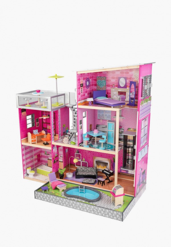 

Дом для куклы KidKraft, Разноцветный, Глянец, с мебелью 35 предметов в наборе и с бассейном, для кукол 30 см