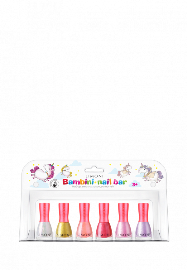 Набор лаков для ногтей Limoni BAMBINI Nail Bar set №22, на водной основе, тон 01-02-03-04-05-06, 6 шт. х 7 мл