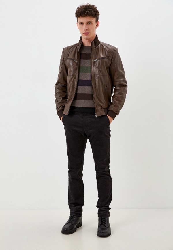 Куртка кожаная Urban Fashion for Men цвет коричневый  Фото 2