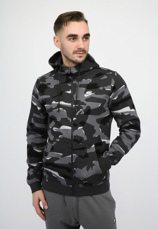 

Толстовка Nike, M NSW CLUB CAMO HOODIE FZ BB, Серый