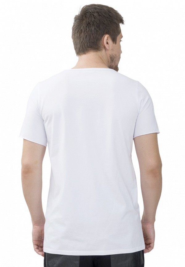 Closeup of Young Man`s Body in Empty White T-shirt Isolated on White Background.