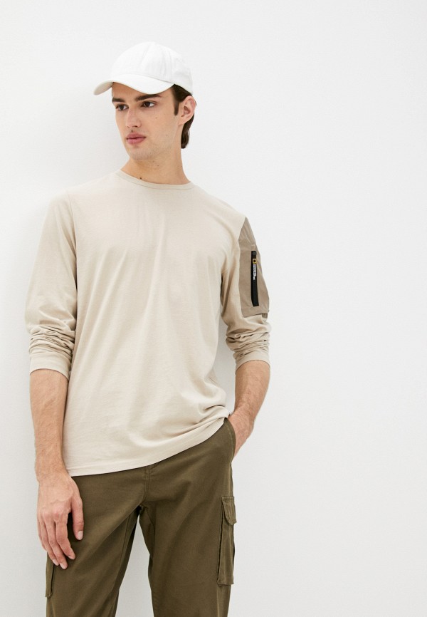 

Лонгслив National Geographic, Бежевый, FOUNDATION longsleeve crew garment dyed woven sleeve pocket