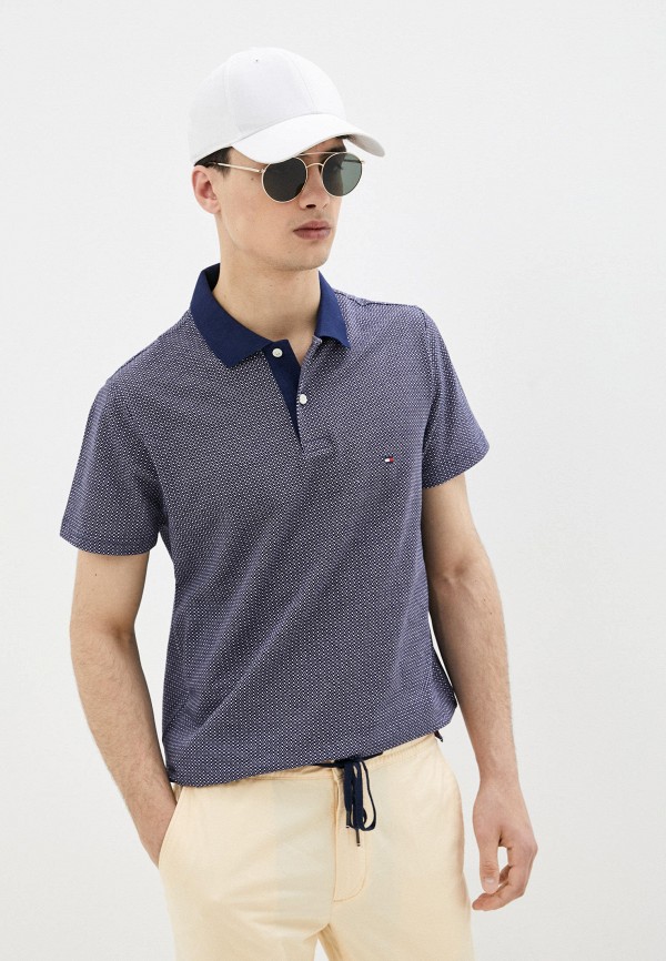 

Поло Tommy Hilfiger, Синий, MICRO PRINT SLIM POLO