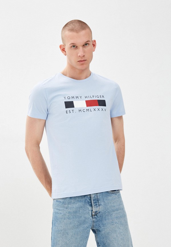

Футболка Tommy Hilfiger, Голубой, LOGO BOX STRIPE TEE