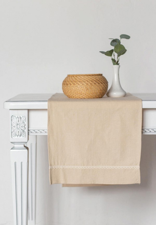 

Скатерть-дорожка Bellehome, Бежевый, Laces Sand с кружевом 40х160 хлопок/лен