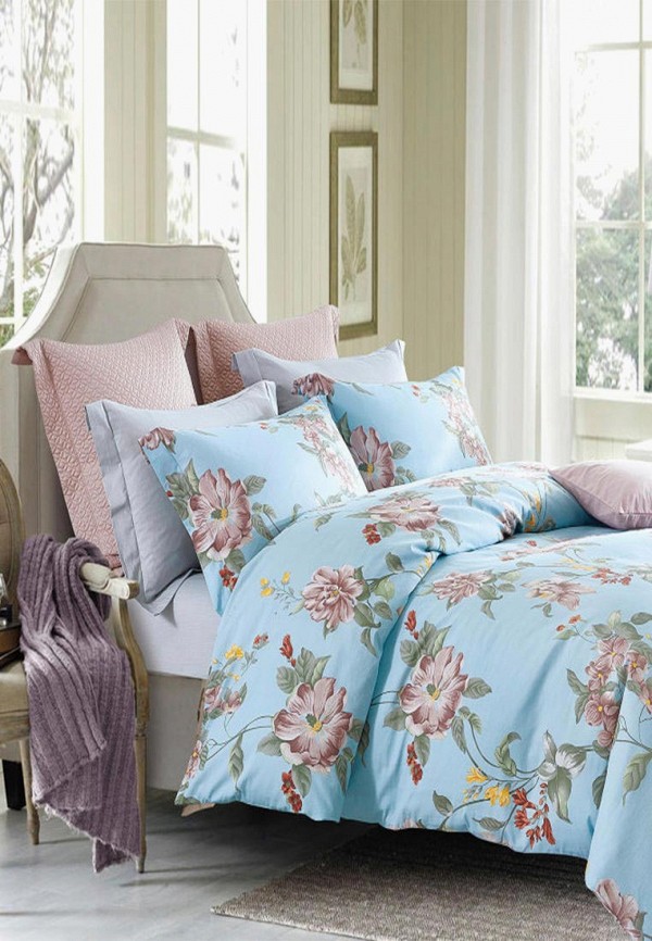 

Постельное белье Евро Bellehome, Голубой, Паула