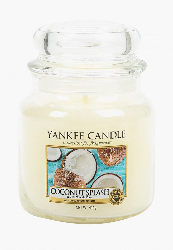 

Свеча ароматическая Yankee Candle, Белый, средняя в стеклянной банке Кокосовый всплеск Coconut Splash 411 гр / 65-90 часов