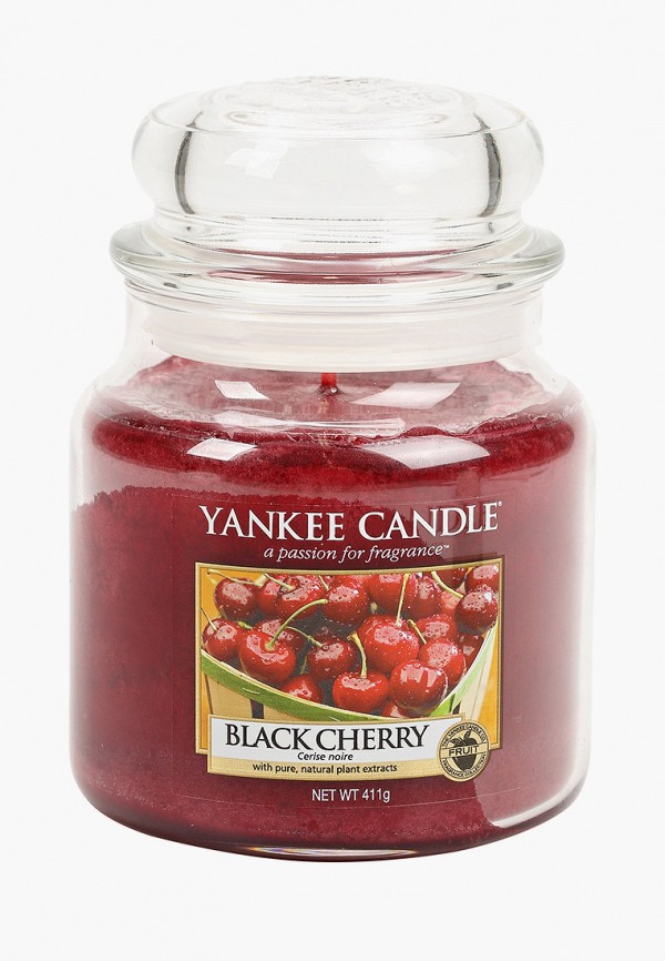 

Свеча ароматическая Yankee Candle, Бордовый, средняя в стеклянной банке Чёрная черешня Black cherry 411 гр / 65-90 часов