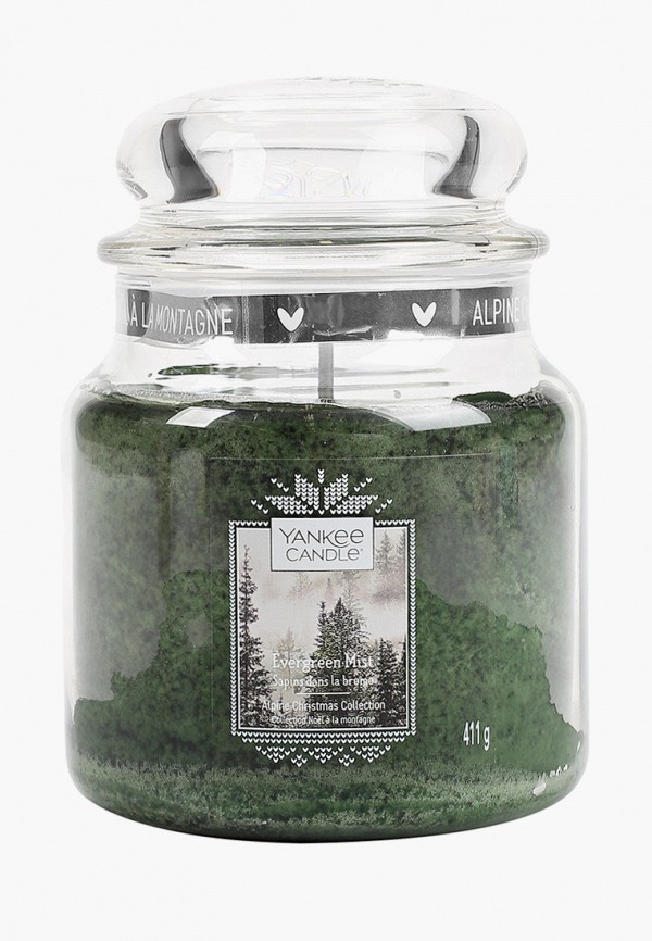 

Свеча ароматическая Yankee Candle, Зеленый, средняя в стеклянной банке Вечнозеленая хвоя Evergreen Mist 411 гр / 65-90 часов