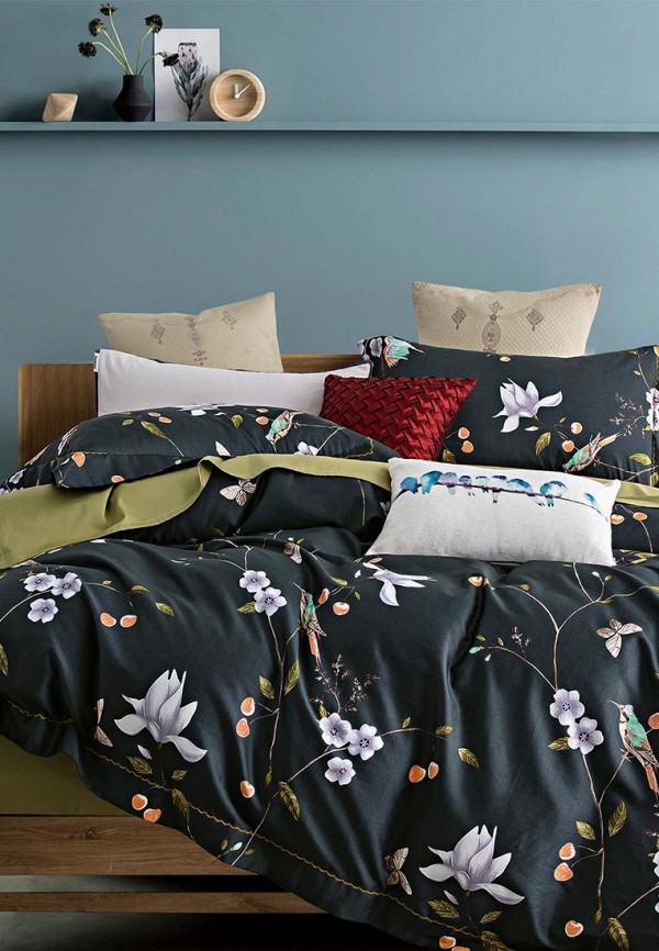 

Постельное белье Евро Bellehome, Черный, Лунный цветок