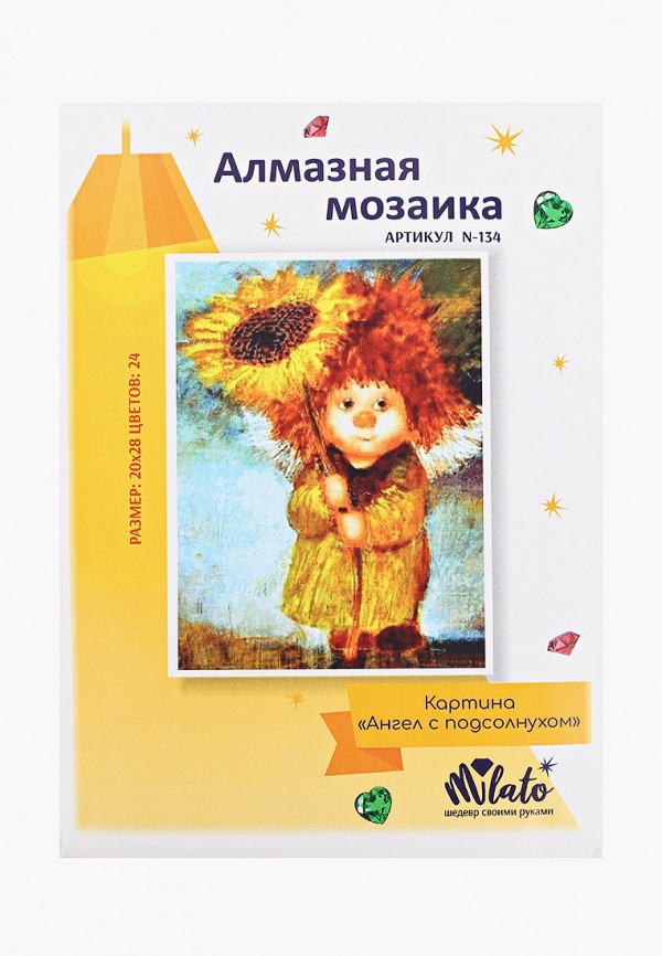 

Набор для творчества Милато, Разноцветный, алмазная мозаика "Ангел с подсолнухом", 24 цвета