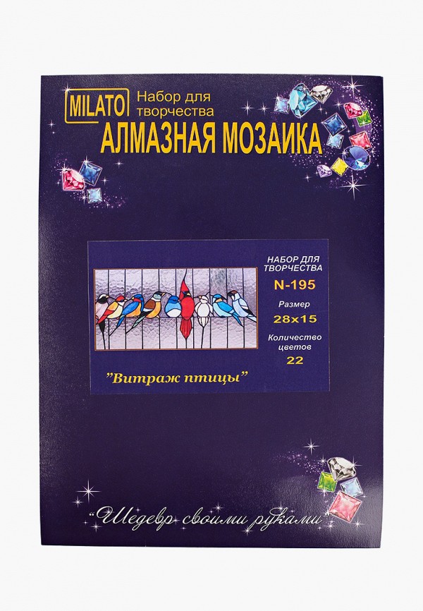

Набор для творчества Милато, Разноцветный, алмазная мозаика "Витраж птицы", 22 цвета