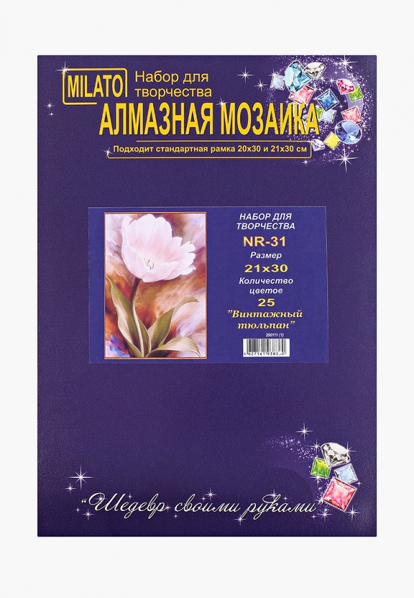 

Набор для творчества Милато, Розовый, алмазная мозаика "Винтажный тюльпан", 25 цветов