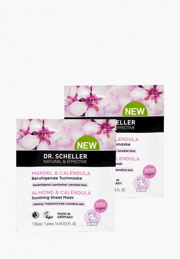 

Набор масок для лица Dr.Scheller, Белый, Успокаивающие тканевые Миндаль и Календула, 16 мл х 2 шт.