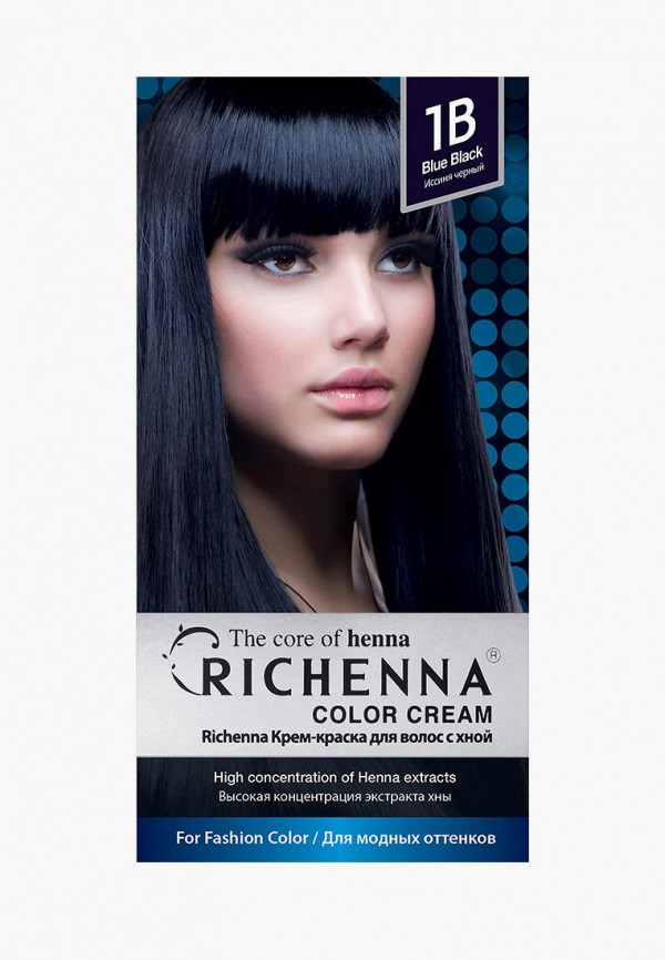 

Краска для волос Richenna, Синий, с хной корейская Color Cream, Blue Black, 1B