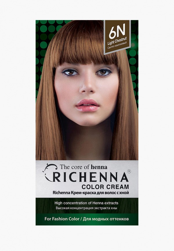 Краска для волос Richenna без аммиака с экстрактом хны № 6N, Light Chestnut